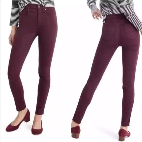 Madewell Jeans | Madewell 10" High Riser Skinny Jeans Maroon - Picture 1 of 8